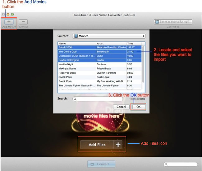 Tune4mac iTunes Video Converter Platinum Interface