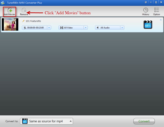 Add iTunes M4V videos to iTunes M4V Converter Plus Windows