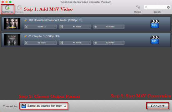 Add iTunes M4V videos to Tune4mac M4V Converter