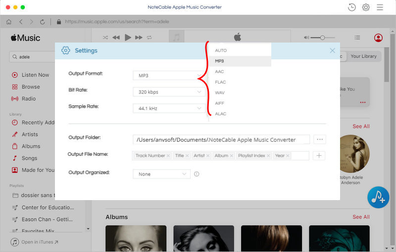 set MP3 as output format