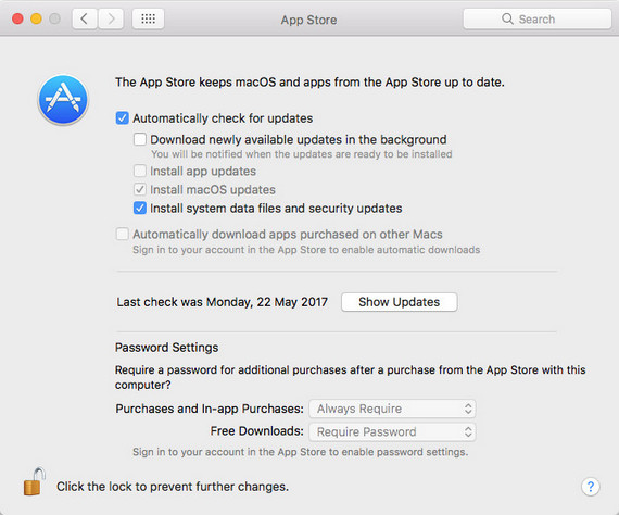Uncheck App updates on Mac