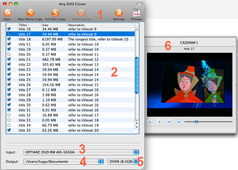 Tune4mac DVD Copy - interface