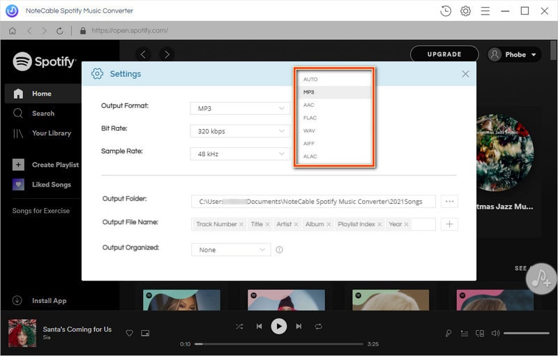 set MP3 as output format