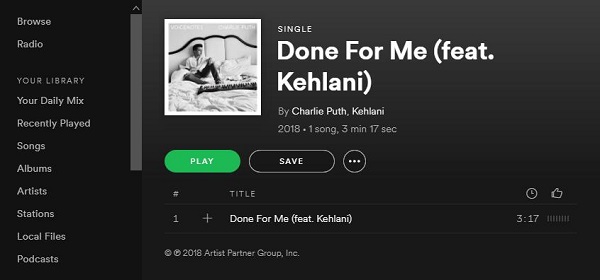 Download Charlie Puth new single Done For Me from 
   	Spotify