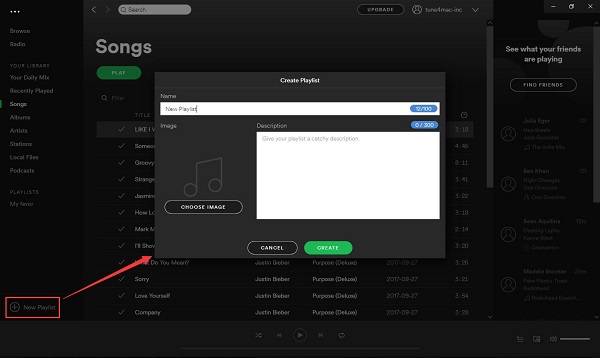 Create new spotify playlist