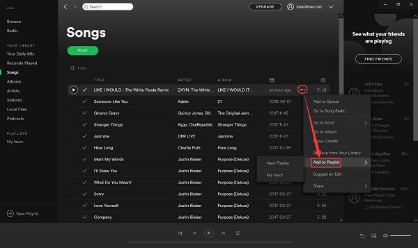 Add songs to spotify playlist